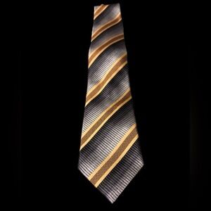 Paul Lawrence Striped Silk Tie in Gold, Gray & Black